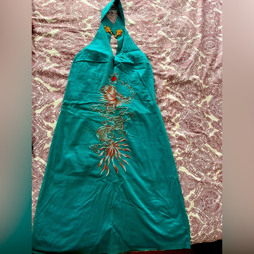 Backless chinese-collar mini dress